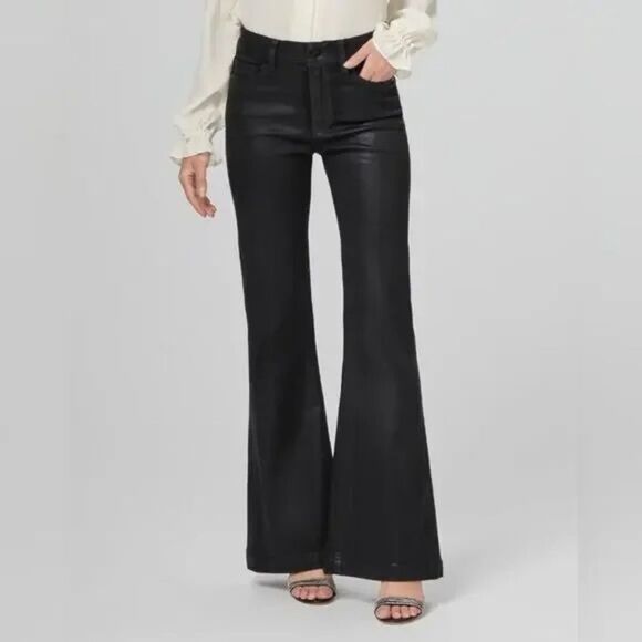 NWT Paige Genevieve Black Fog Luxe Coating Flare Pants Size 28 - Picture 3 of 15